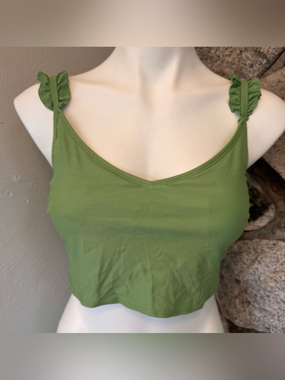 AEO Aerie Green Ruffle Strap Scoop Cropped Tankini Bathing Suit Bikini Top
